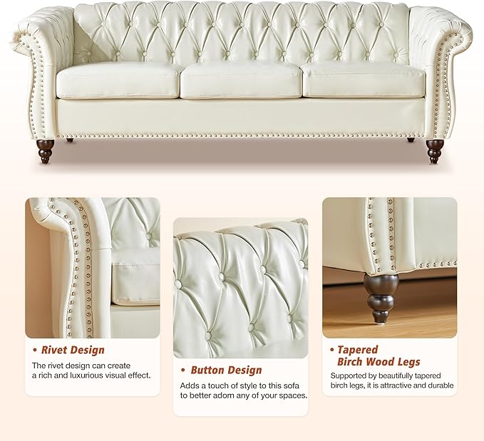 AVZEAR Leather Sofa 3 Seater Couch, Living Room Sofa Large Sofa Furniture Roll - Image 4