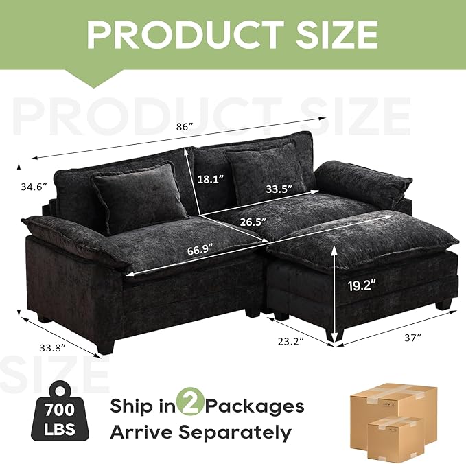 Oprisen 86" Modular Sectional Sofa, Comfy Cloud Couch Sectional Sofa - Image 2