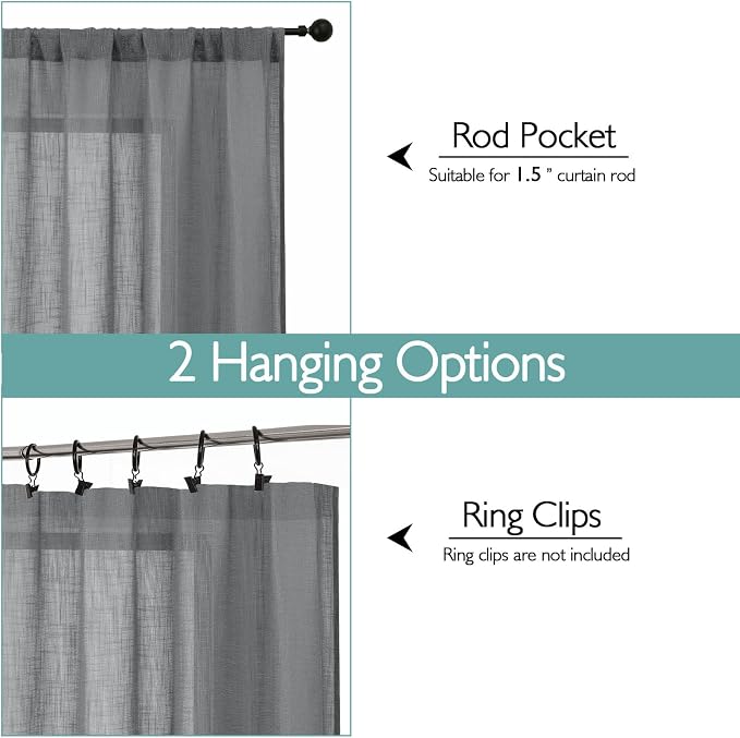 Chyhomenyc Charcoal Grey Semi Sheer Curtains 54 Inch Length - Image 4