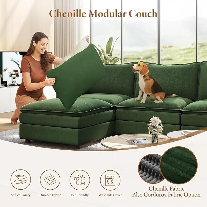 Vesgantti 108" U Shaped Sectional Couch, Comfy Cloud Modular Sectional Sofa - Image 6