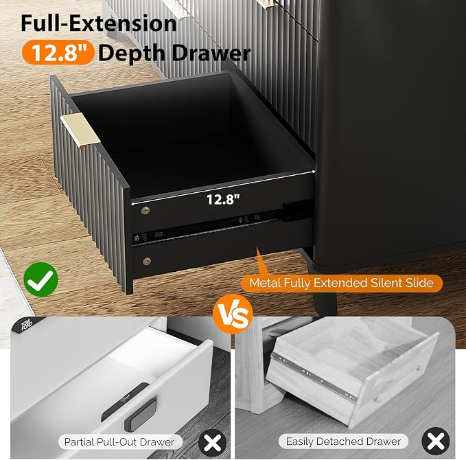 VINGLI Black Dresser 9 Drawer, Fluted Dresser - Image 6