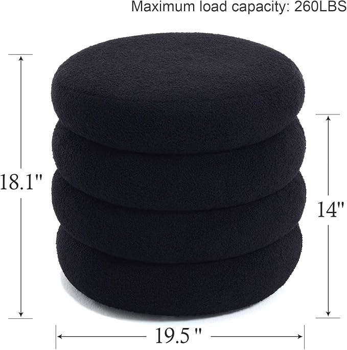 Flouki 19.5" Storage Ottoman Round, Vanity Stools - Image 2