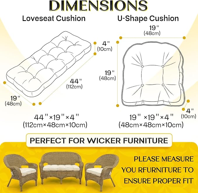 1 MIDDLE ONE Wicker Chair Cushions 3 Pieces Set - Image 3