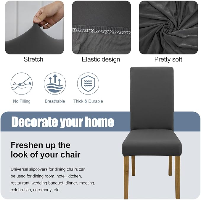 BIETYONE Stretch Dining Chair Covers Set of 8, Soft Removable Washable Kitchen - Image 3