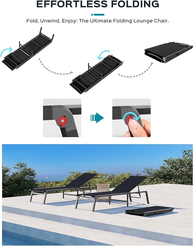 Patio Chaise Lounge Chair Set of 4, Foldable Lounge Chair - Image 3