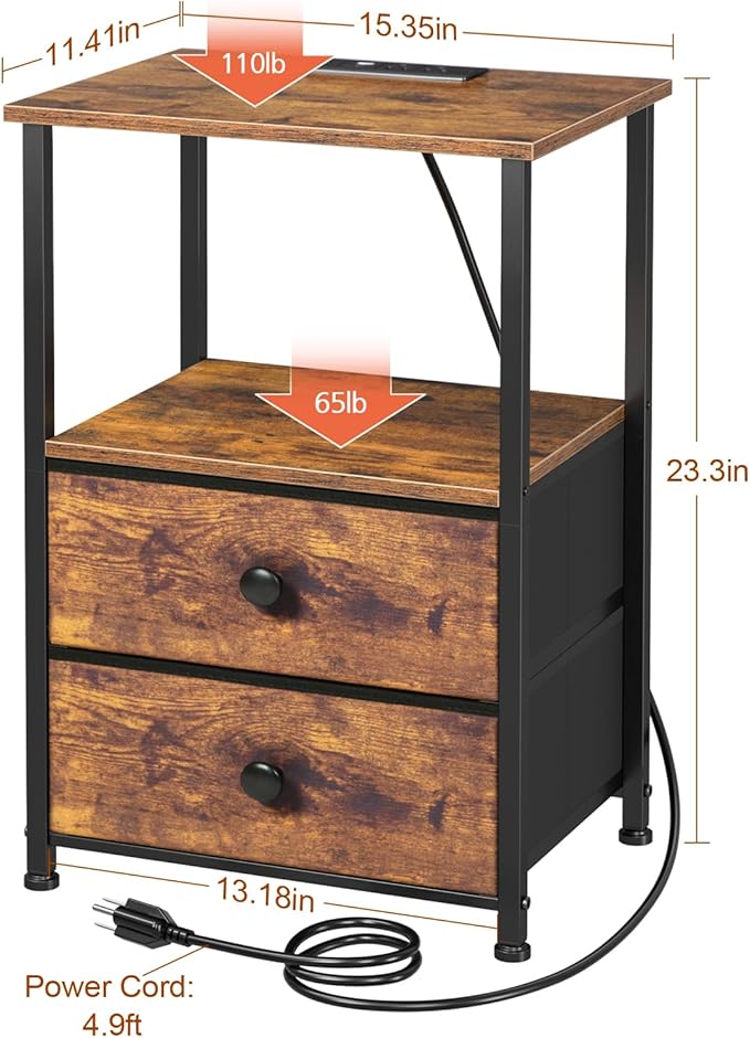 LOAKEKEL Night Stand Set 2, LED Nightstand - Image 3