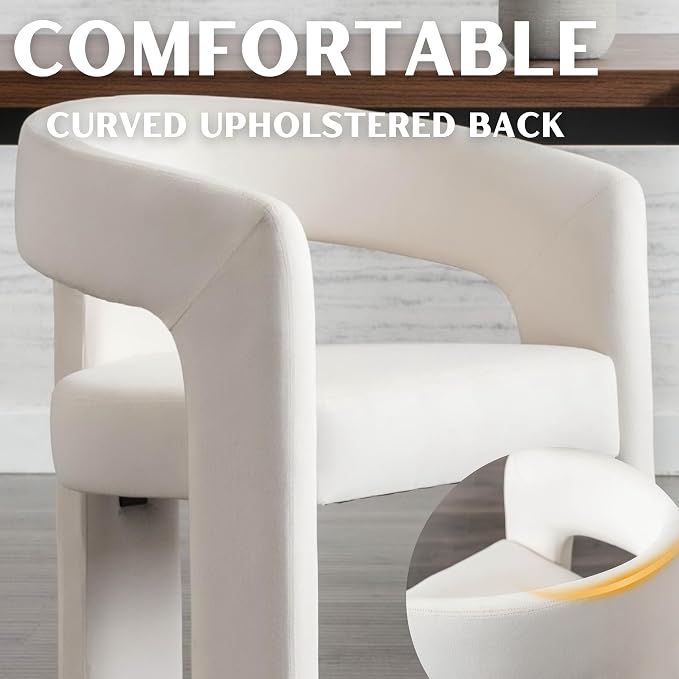RIVOVA Modern Barrel Dining Chairs Set of 3, Velvet Upholstered Accent Side - Image 4