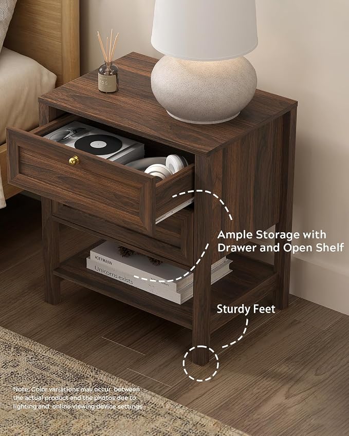 EYYTHUNG Brown Nightstand with 2 Drawers, Farmhouse Floor Night Stand with Open - Image 5