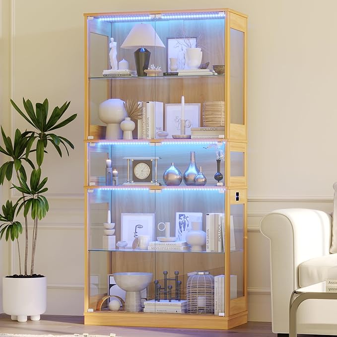 Display Cabinet with Glass Doors & LED Lights, 5 Tier Lighted Display Case by ZKIODVHome