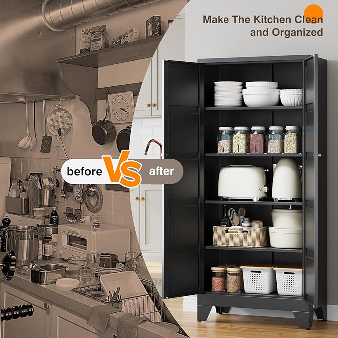 Yizosh Metal Pantry Cabinet, - Image 7