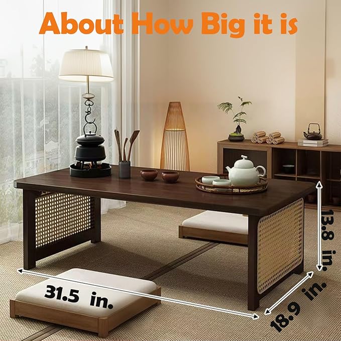 Japanese Floor Table Bamboo Folding Coffee Table Portable Solid Wood Japanese - Image 2