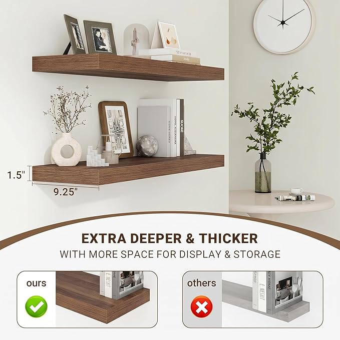 Acovy 72 Inch Floating Shelves, 3D Textured Wood Grain, Wooden Shelves - Image 5