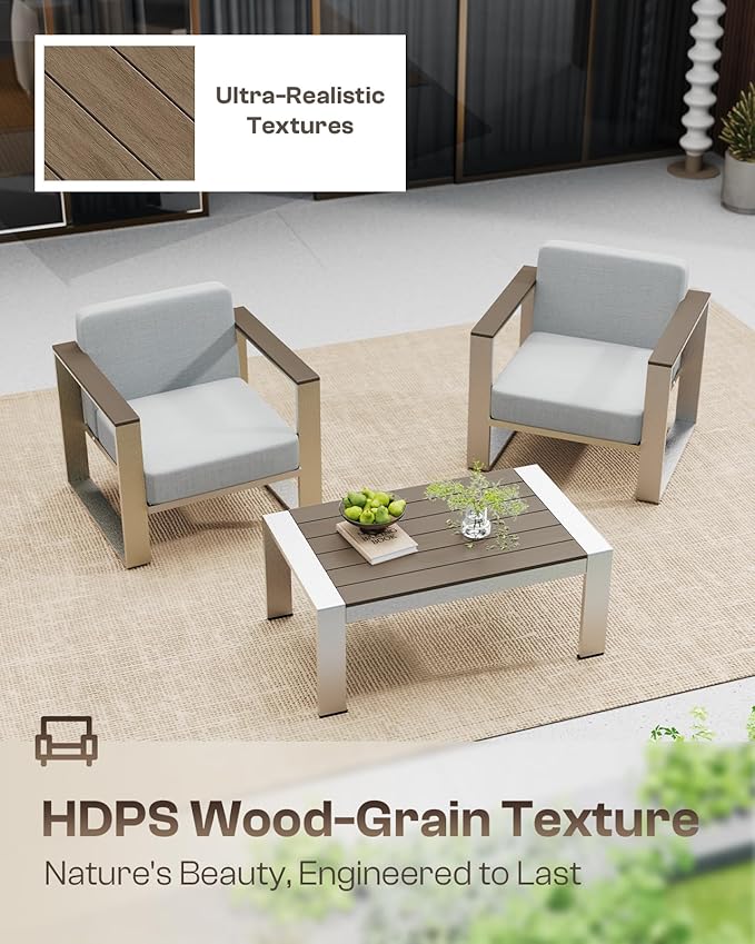 2 Pieces Outdoor Aluminum Armchair, Modern Patio Patio Furniture - Image 4
