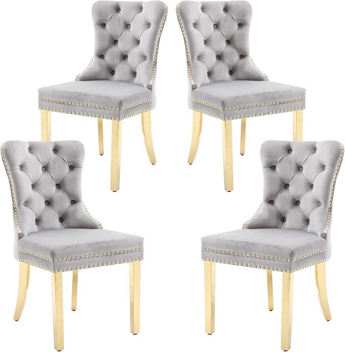 KCC Velvet Dining Chairs Set of 4, Upholstered High-end Tufted Dining Chair by KCC