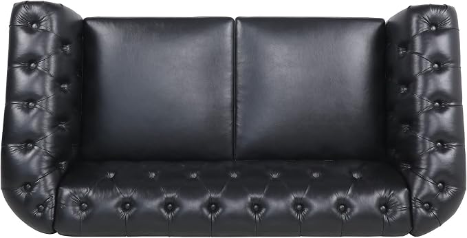 LEVNARY Leather Sofa, Chesterfield Tufted Upholstered 2 Seater Couch, Modern - Image 3