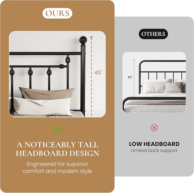 SHA CERLIN 14" Twin Size Metal Platform Bed Frame/Victorian Headboard and - Image 4