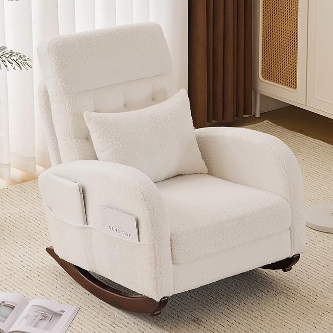 VINGLI Teddy Fleece Low Seat Rocking Chair, Boucle Upholstered Nursery Glider by VINGLI