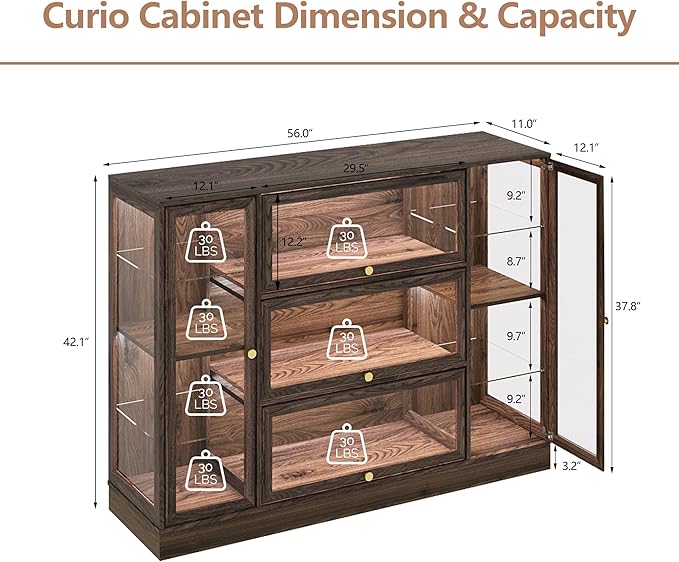 Display Cabinet with Acrylic Glass Doors, Extra Wide Curio Cabinet with LED - Image 2