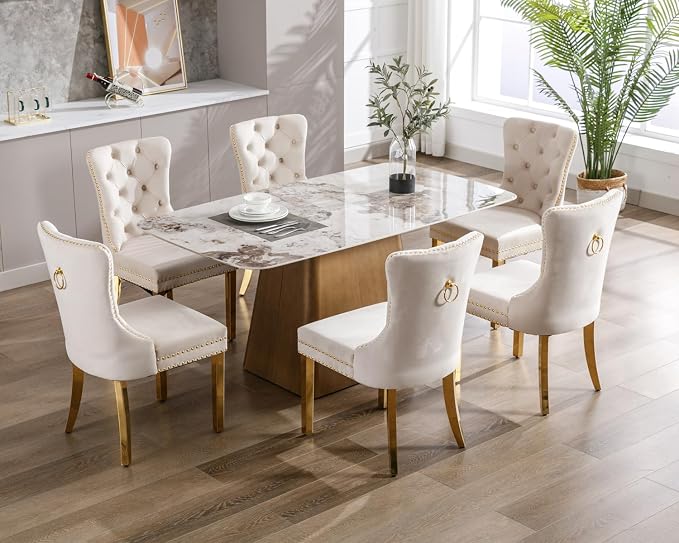 KCC Velvet Dining Chairs Set of 2, Upholstered High-end Tufted Dining Chair - Image 8