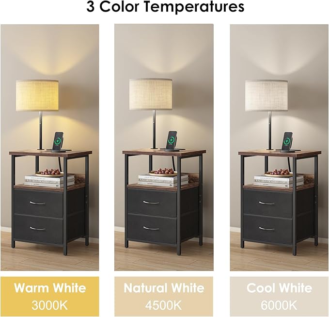 Fixwal Bedside Table with 3 Color Temperature Reading Light, Nightstand with - Image 5