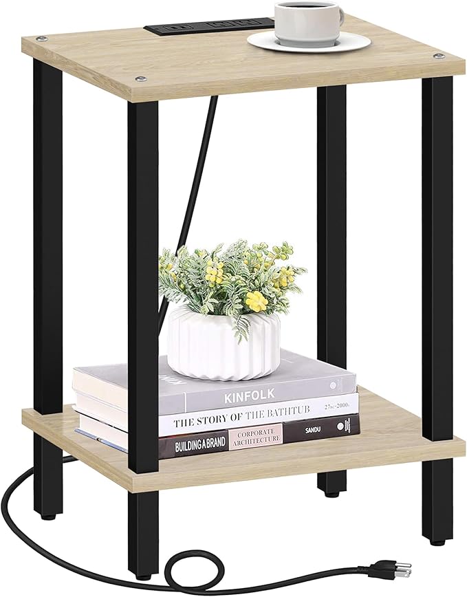 TUTOTAK End Table with Charging Station, Small Side Table with Outlets by ChoosetutotakFurnitureBuildYourCozyHome