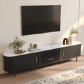 POVISON Fully-Assembled Sliding Tambour Door TV Stand, Mid Century Modern by POVISON