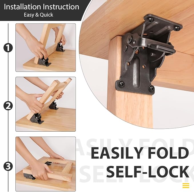 2 Pack Folding Brackets, Self-Lock Hinge - Image 3
