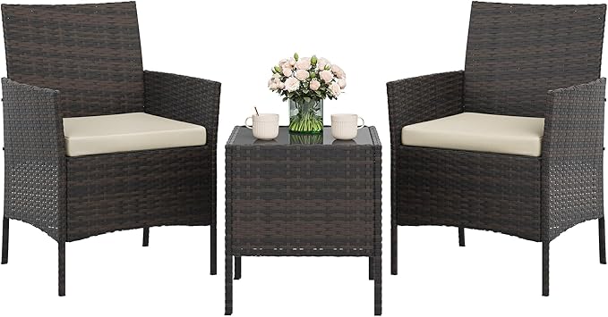 GAOMON 3-Piece Patio Furniture Set, Modern PE Rattan Conversation Set by GAOMON