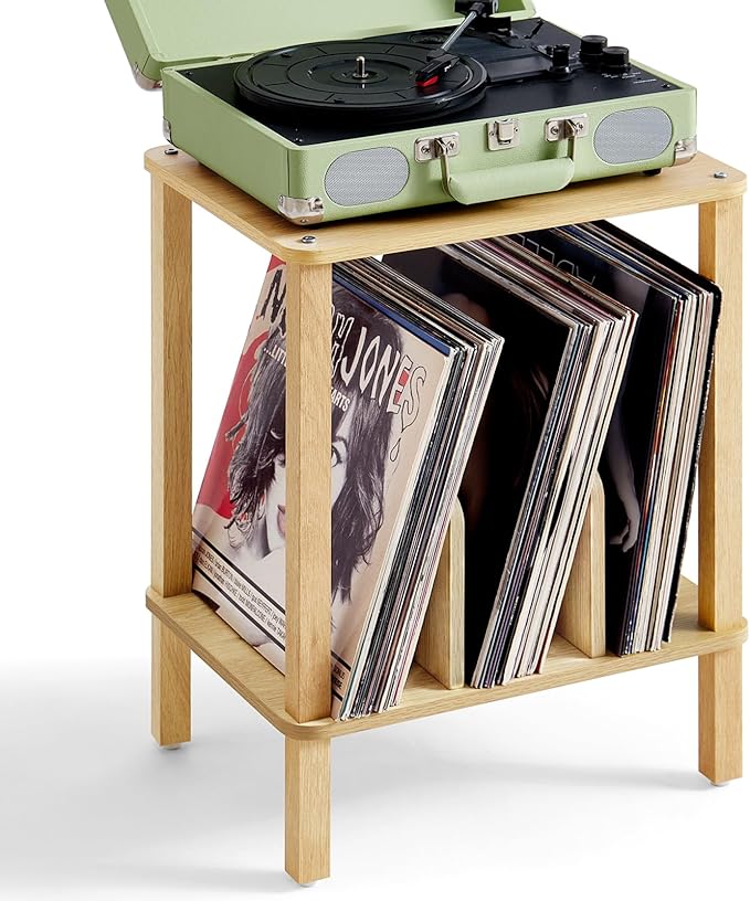 LELELINKY 2-Tier Bamboo Record Player Stand by LELELINKY