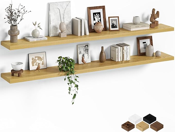 Fun Memories Floating Shelves for Wall, 72 Inch Long Set of 2 Rustic Wood Wall by FunMemories