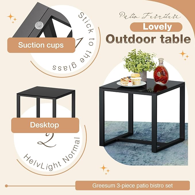 Greesum 3 Piece Outdoor Bistro Set, Imitation Rattan Conversation Set, Patio - Image 4