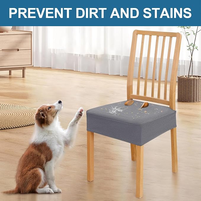 Smiry Waterproof Seat Covers for Dining Room Chairs Set of 6, Stretch Jacquard - Image 6