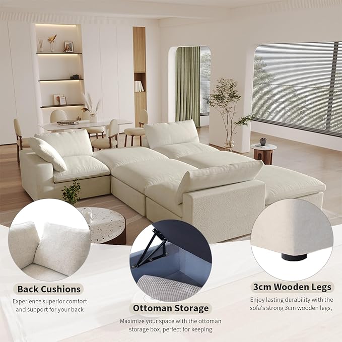 WJShome Cloud Modular Sectional Sofa, 160.6" Down Filled 5 Seater Couch - Image 4