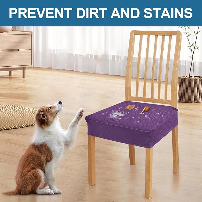 Smiry Waterproof Seat Covers for Dining Room Chairs Set of 4, Stretch Jacquard - Image 6