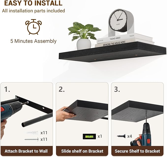 Acovy 48 Inch Floating Shelves, Wooden Shelves - Image 6