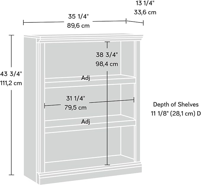 Sauder Miscellaneous Storage 3-Shelf Bookcase/ book shelf, Chalked Chestnut - Image 3