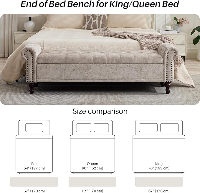 SOFTHION Storage Bench for Bedroom, Upholstered Chenille Storage Ottoman - Image 5
