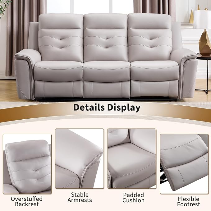 ANJ Power Oversized Reclining Sofa Couch, Breathable Faux Leather 3-Seater - Image 6