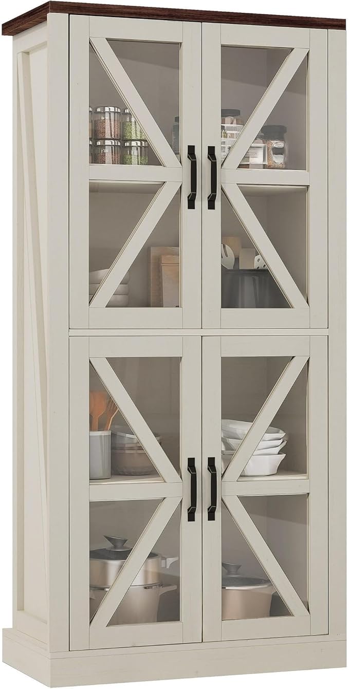 DWVO 66" Storage Cabinet, Tall Bookshelf Display Cabinet, 4 Shelves Curio - Image 5