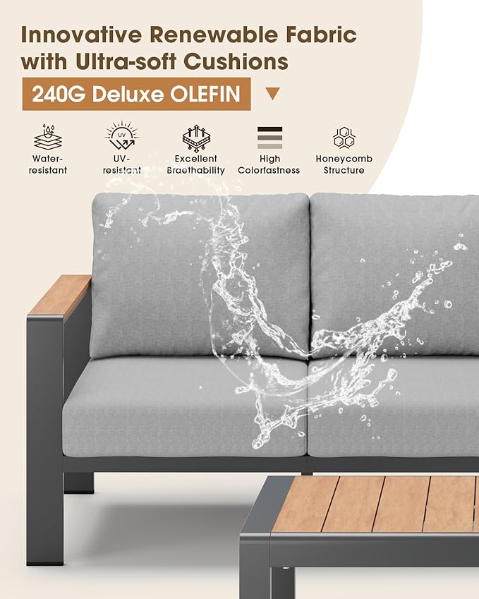 Aluminum Outdoor Patio Furniture 3 Seats, All-Weather Outdoor Patio Sofa - Image 4