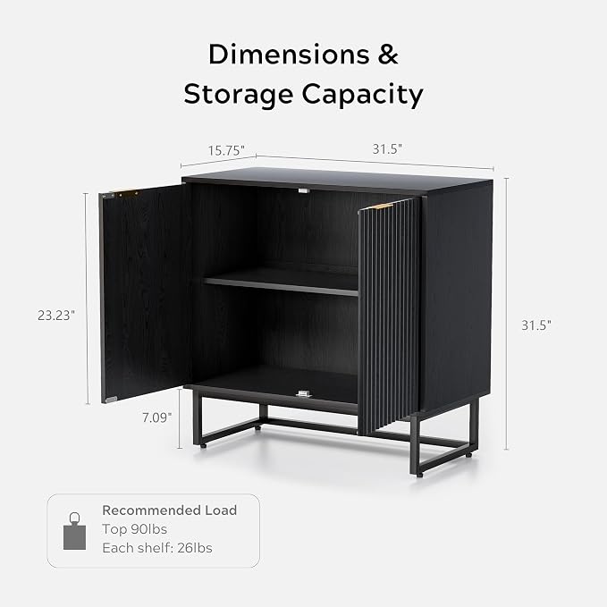 EYYTHUNG Fluted Storage Cabinet Sideboard Buffet Cabinet, Modern Accent Cabinets - Image 2