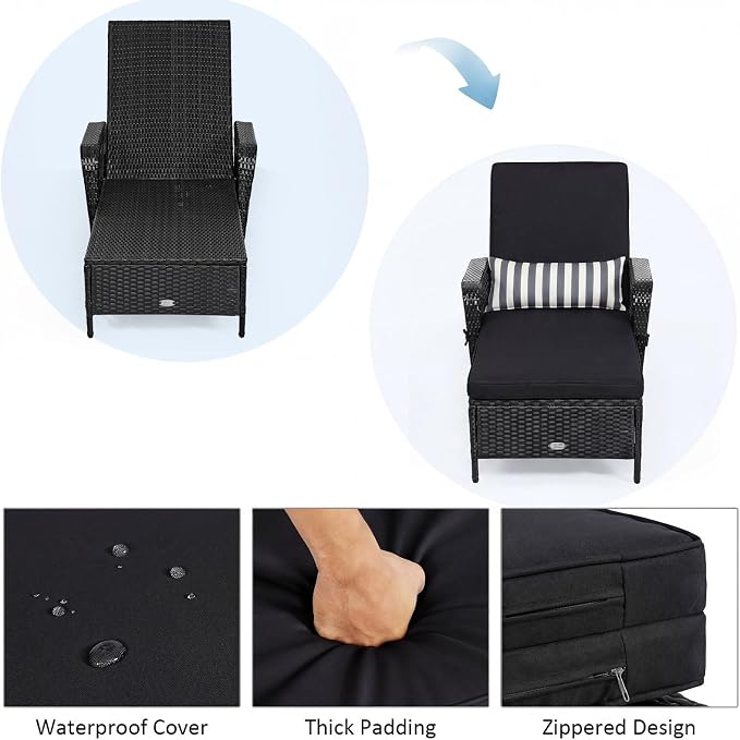 COSTWAY PE Rattan Chaise Lounge Chair, 6 Gear Adjustable Recliner - Image 5