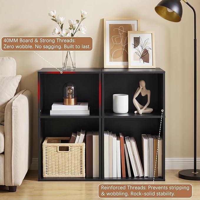 YAHARBO 2 Cube Bookshelf, Horizontal Book Shelf, Small Cubby Bookcase - Image 5