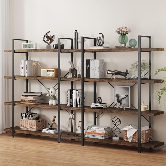 OtterOasis Bookshelf Set, Heavy Duty 4-Tier Industrial Bookcase, 120lbs Shelf by OtterOasis