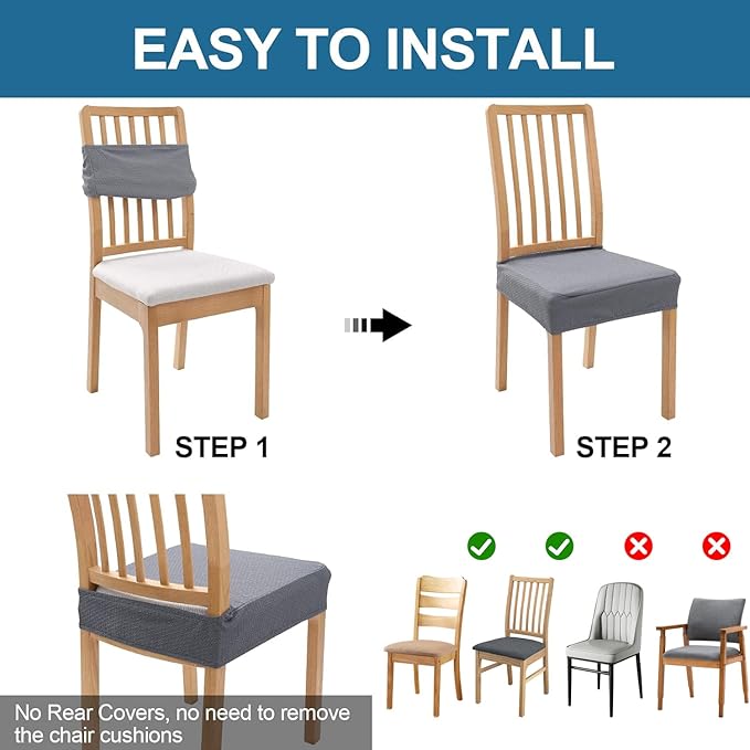Smiry Waterproof Seat Covers for Dining Room Chairs Set of 2, Stretch Jacquard - Image 5