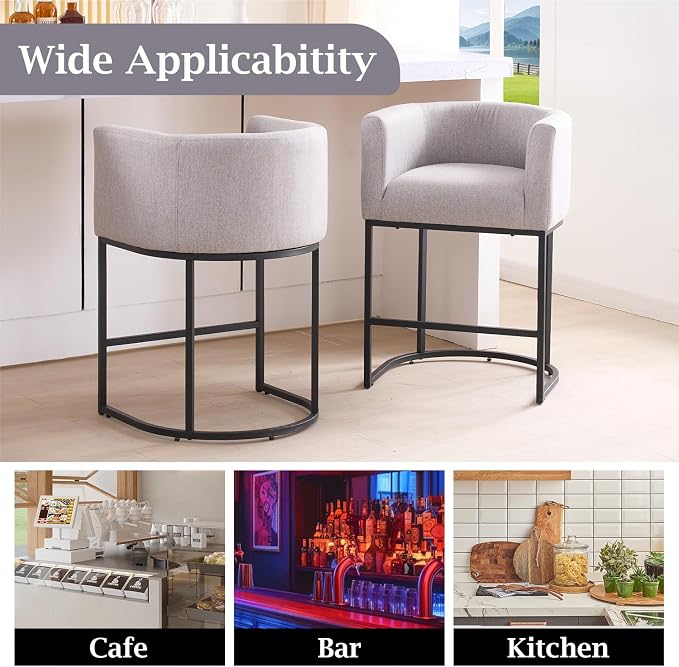 ClinQ 26" H Counter Height Bar Stools Set of 2, Modern Barrel Counter Stools - Image 5