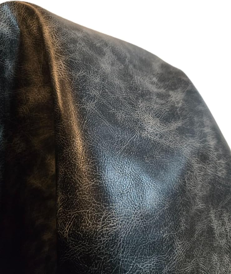 Black Vintage Distressed Soft Faux Leather Fabric Upholstery Sheet PU Peta - Image 6