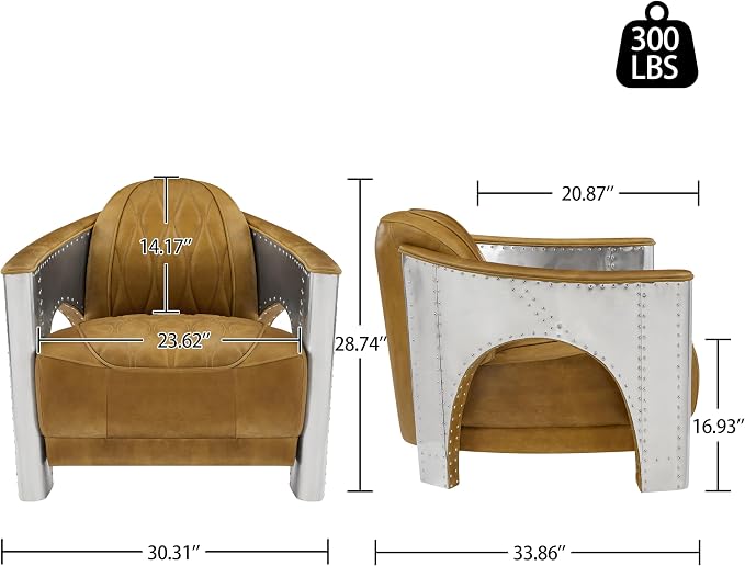 Art Leon Genuine Leather Chair, Mid Century Industrial Accent Arm Chair - Image 2