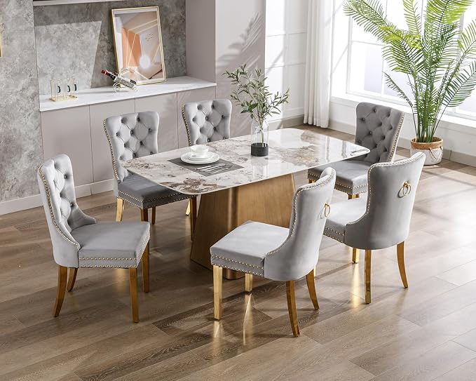 KCC Velvet Dining Chairs Set of 4, Upholstered High-end Tufted Dining Chair - Image 8