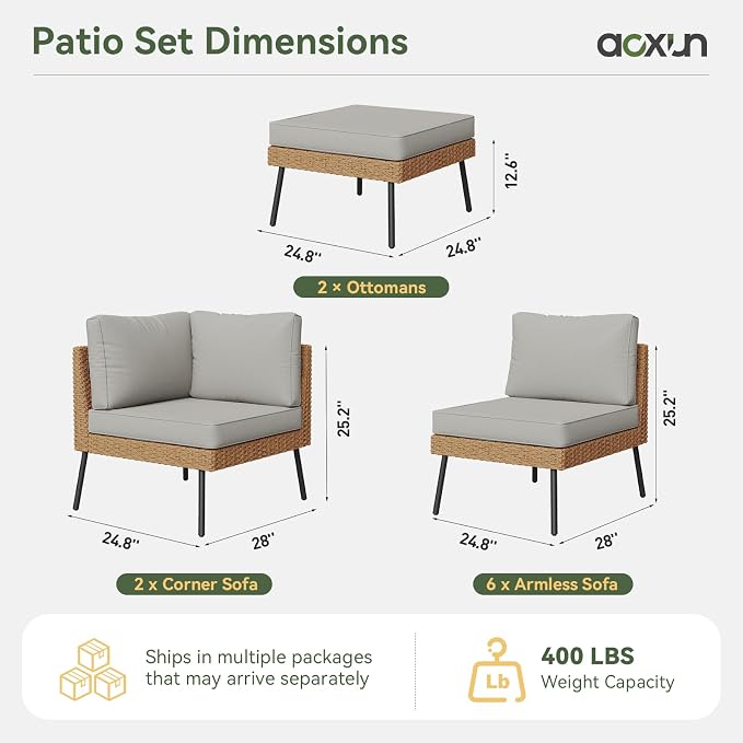 Aoxun 10 Piece Patio Furniture Set, 10 Seats Outdoor Sectional Sofas - Image 7